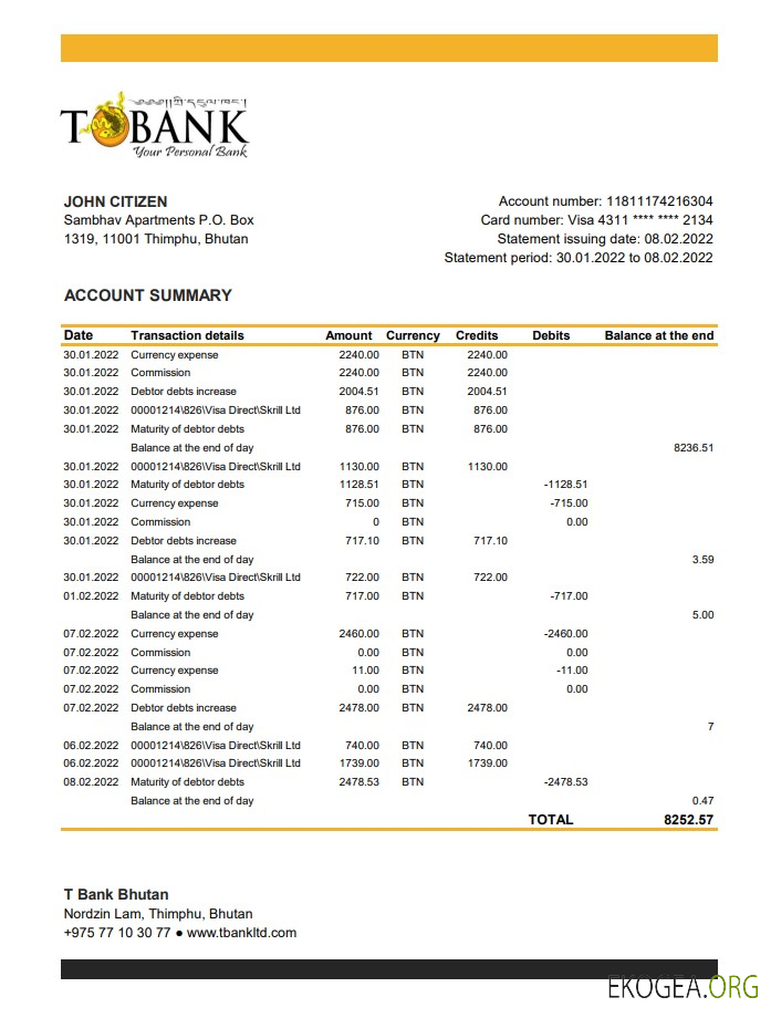 Bhoutan T Relevé bancaire xls